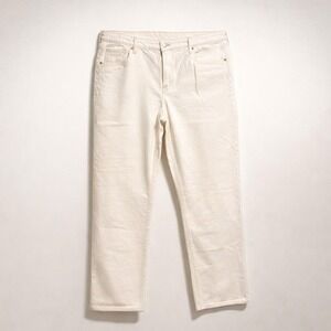 HM &Denim Women Cream Off White Straight Leg Mid Waist Jeans Size 16 Regular Fit